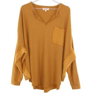 Peach Love California Thermal Waffle Knit Pocket Top Size M Orange
